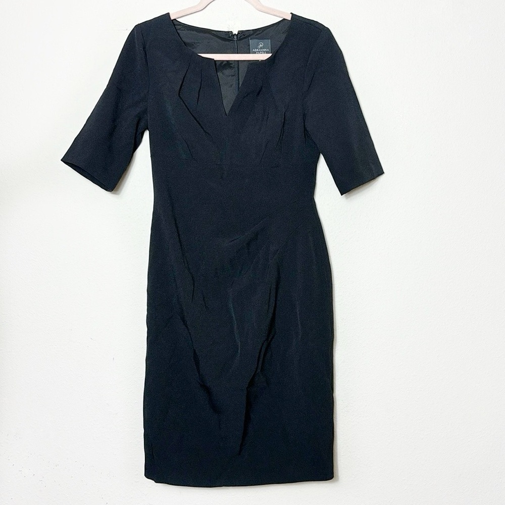 Adrianna Papell Black Pleated Waist Shift Dress Size 3/4 Sleeve Stretch size 4